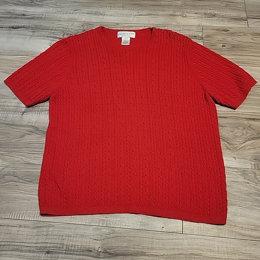 Pendleton Sweater Womens Large Red Cable Knit Short Sleeve Made in Japan